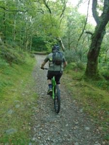 Brian on the first climb through the woods from Tal-y-Bont. 