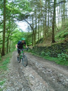 Tom in the woods on the One Giant Leap climb.