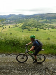 Tom with a view over Llangollen on the One Giant Leap climb.
