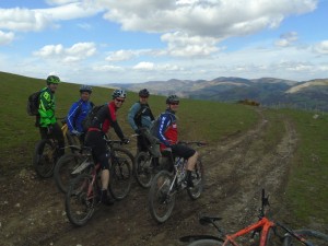 Charlie, Mark, Mick, Jim and Martin with a view across the Vale of Llangollen. 