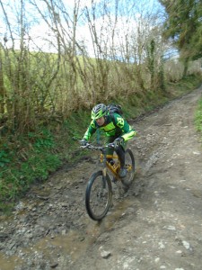 Charlie on the Starlings Castle descent into the Ceiriog Valley.