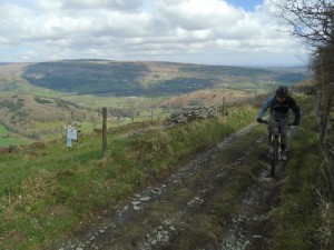 Jim above the Vale of Llangollen on the One Giant Leap climb.  