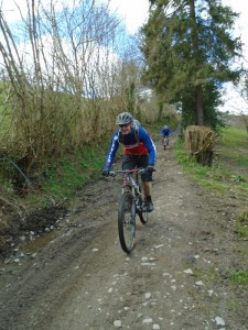 Martin and Mark on the Starlings Castle descent into the Ceiriog Valley. 