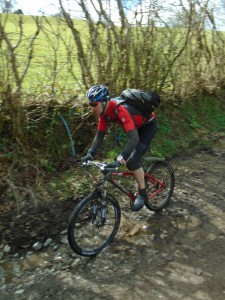 Mick on the Starlings Castle descent into the Ceiriog Valley. 