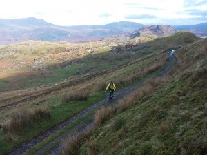 Brian climbing the Criag Cwm-llwyd double track.