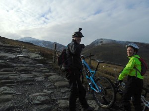 Mark and Lisa with their first view of Snowdon summit on the Llanberis Path. 