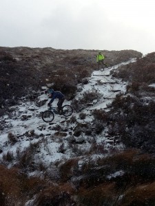 Descending the very slippery steps to Middle Moor ford.