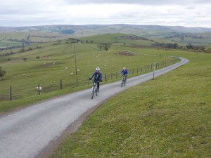 Mark and Ian riding to the Stiperstones.