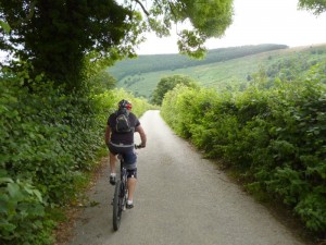 Mark riding through Pengwern Vale out of Llangollen.    