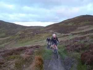 Mike and Alistair riding the concessional ridge track on the Clwydian Range.