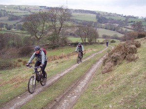 Dave and Dave climbing on Bryn Golau double track. 
