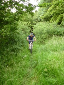 Sally on the green singletrack to Pany y fordd farm. 