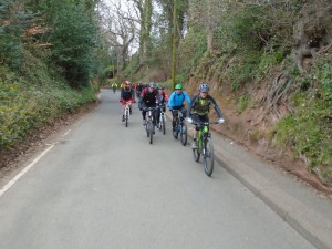 Brian, Dave, Justin, Pete and Jonathan on the lane out of Ruthin. 