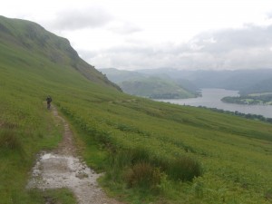 Col (flattyres) descending towards Ullswater on the trail to Howtown. 