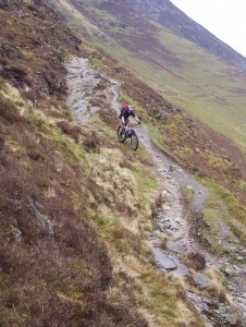 Paul riding the jagged rocks on Lonscale Fell.  