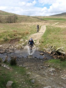 Andy crossing the ford at the top of the Croft Head descent.       