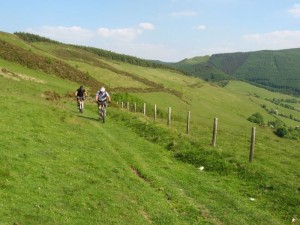 Russ and Gaz riding the Cwm-cemrhiw trail on the Mach 3.           