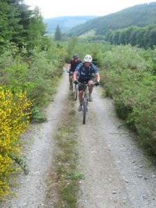 Russ and Gaz climbing through Pen y Bylchau forest. 