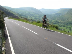 Connor on the long climb out of Llangynog.