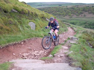 Paul on the loose and rocky Cut Thorn climb. 