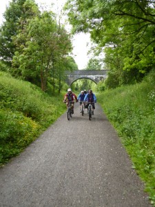Alex, Dan and Wayne returning to Hassop Station on the Monsal Trail. 