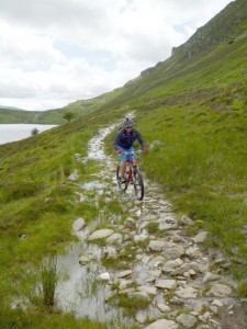 Chris on the rocky Llyn Cowlyd trail.  