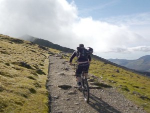 Nige riding towards the summit of Snowdon.    
