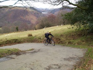 Sabine on the steep hairpins on the climb from Trefriw. 