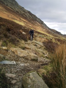 Sabine on the rocks of the Llyn Cowlyd bridleway. 