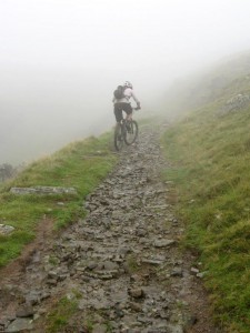 Paul on the hard part of the Bwlch y Rhiwgyr climb. 
