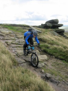 Lee descending the rocks on Black Moor. 