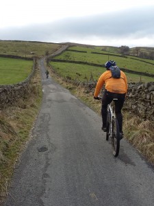 Jan and Brian climbing Gaudy Lane from Hawes.