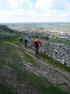 Steve, Mark and Anne climbing from Settle.